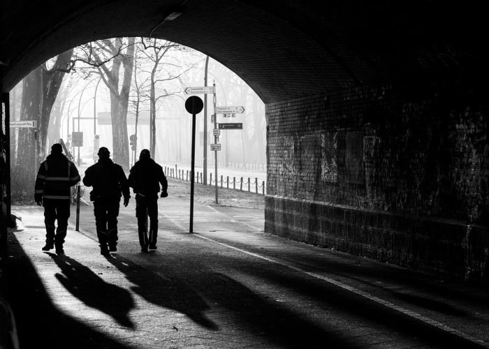 tunnel, people, the shade, light, city, cityscape, black and white, tunnel, people, people, people, people, people